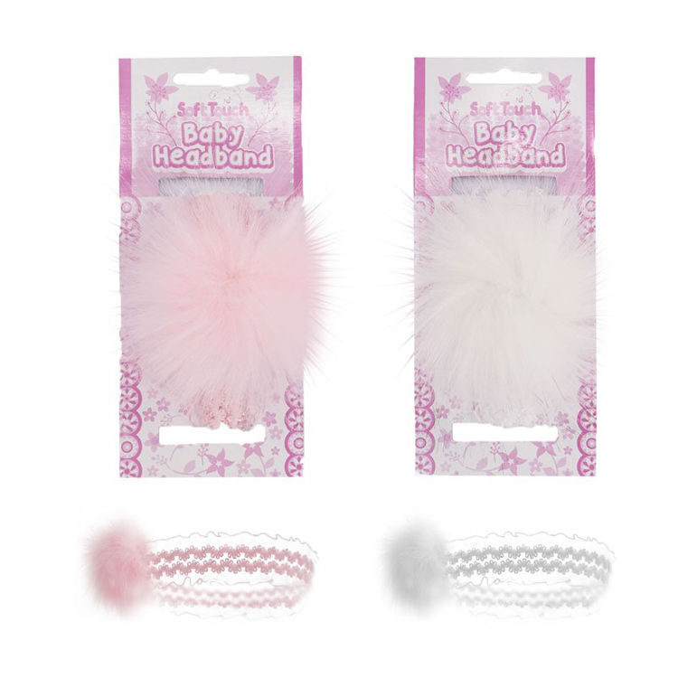 Picture of HB44:-5443- LACE HEADBAND W/POM POM PINK